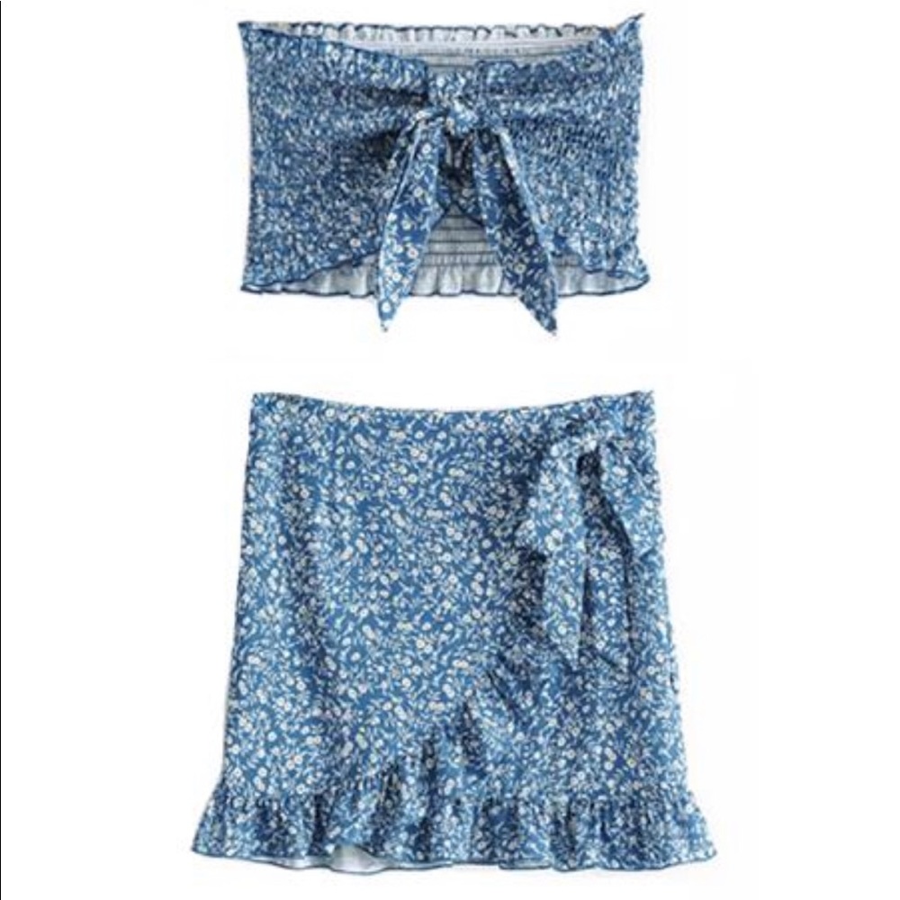 COPY - Goodnight Macaroon 2 piece blue floral set